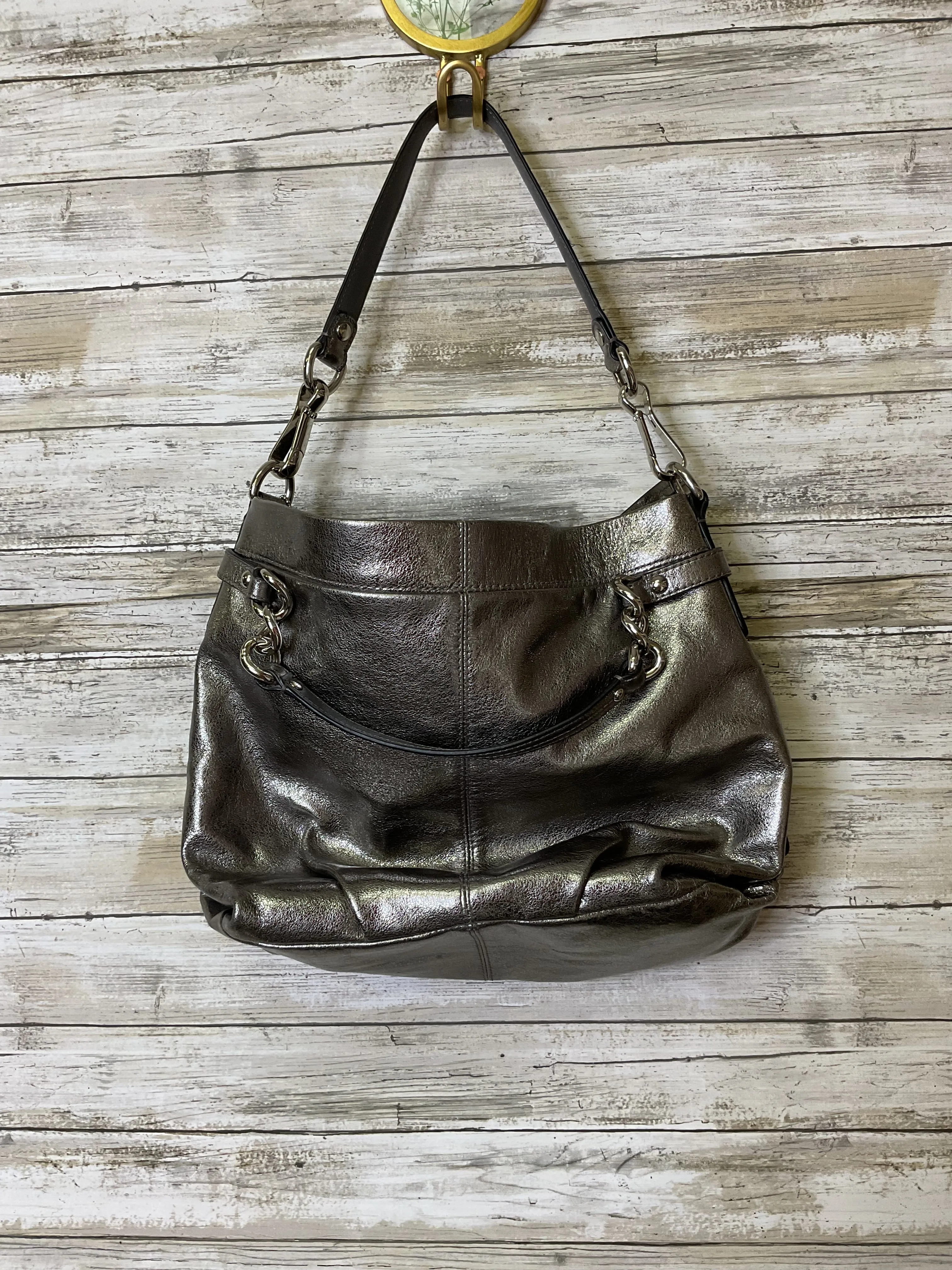 Handbag Designer By Coach In Silver, Size:Medium