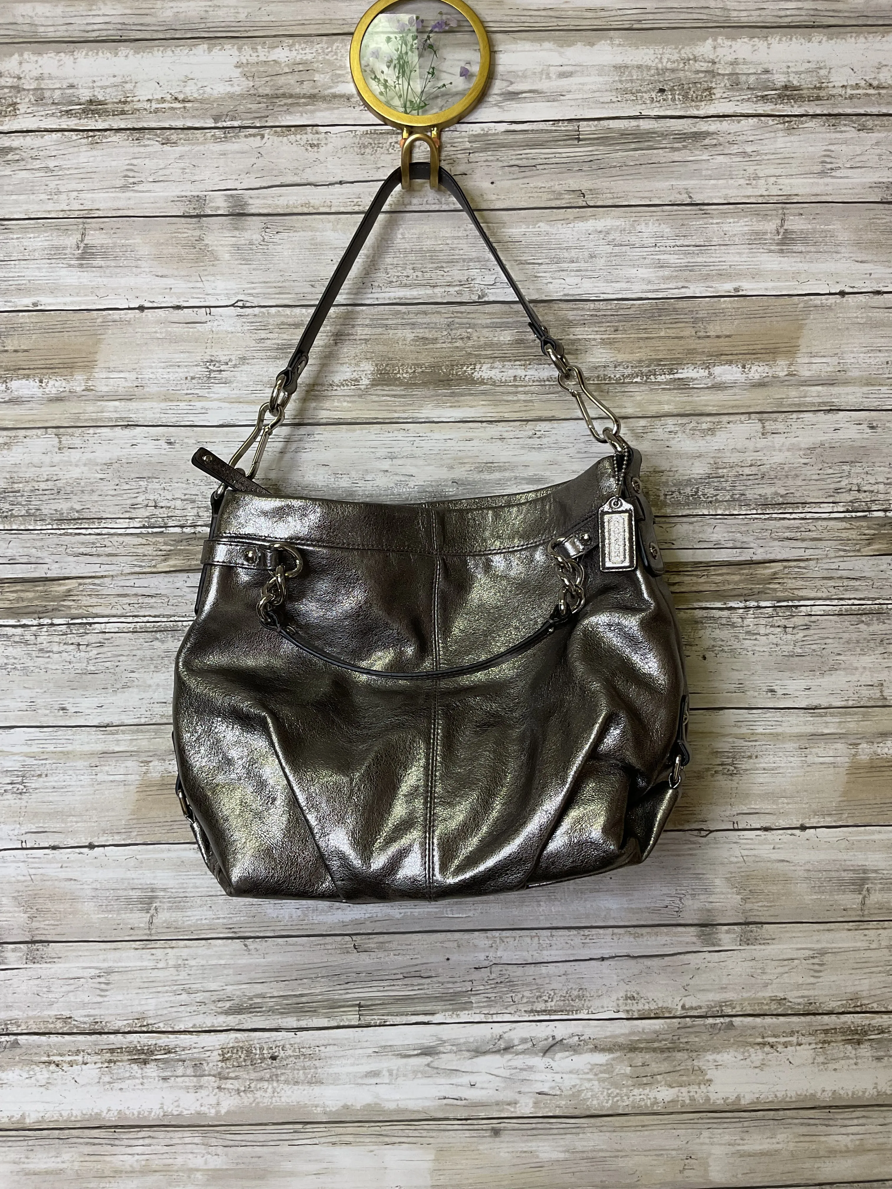 Handbag Designer By Coach In Silver, Size:Medium