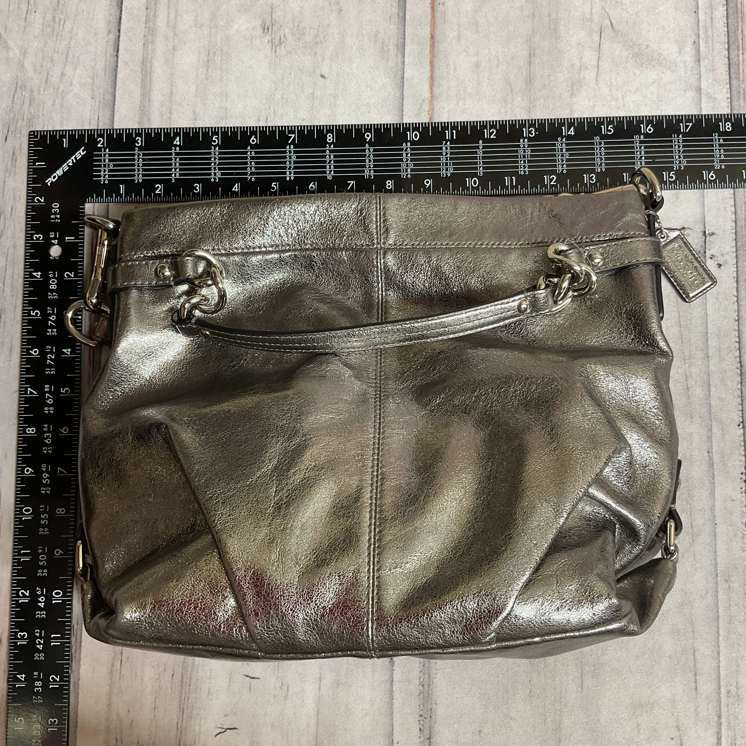 Handbag Designer By Coach In Silver, Size:Medium