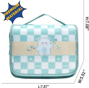 Hanging Travel Toiletry Bag with Spacious Compartments,Cute Cartoon Large Waterproof Portable Makeup Bag for Women (blue)