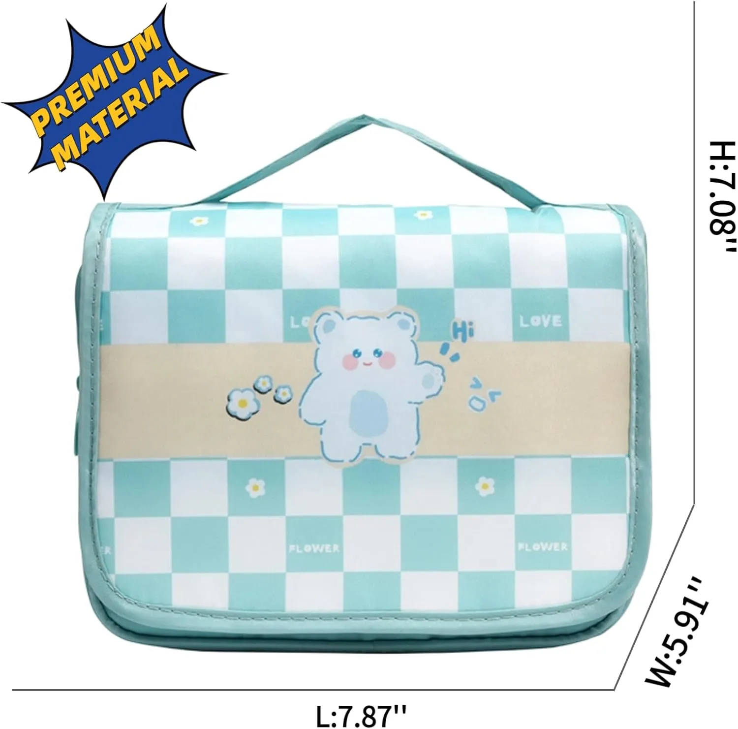 Hanging Travel Toiletry Bag with Spacious Compartments,Cute Cartoon Large Waterproof Portable Makeup Bag for Women (blue)