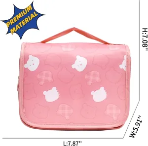 Hanging Travel Toiletry Bag with Spacious Compartments,Cute Cartoon Large Waterproof Portable Makeup Bag for Women (pink)