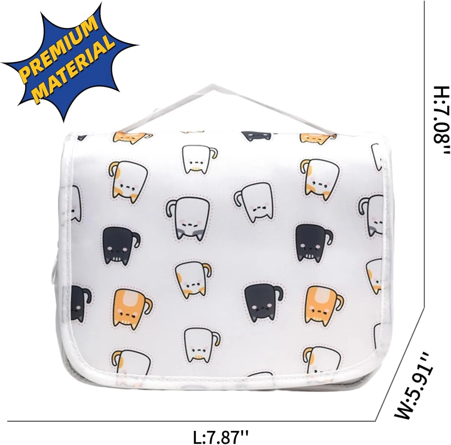 Hanging Travel Toiletry Bag with Spacious Compartments,Cute Cartoon Large Waterproof Portable Makeup Bag for Women (white)