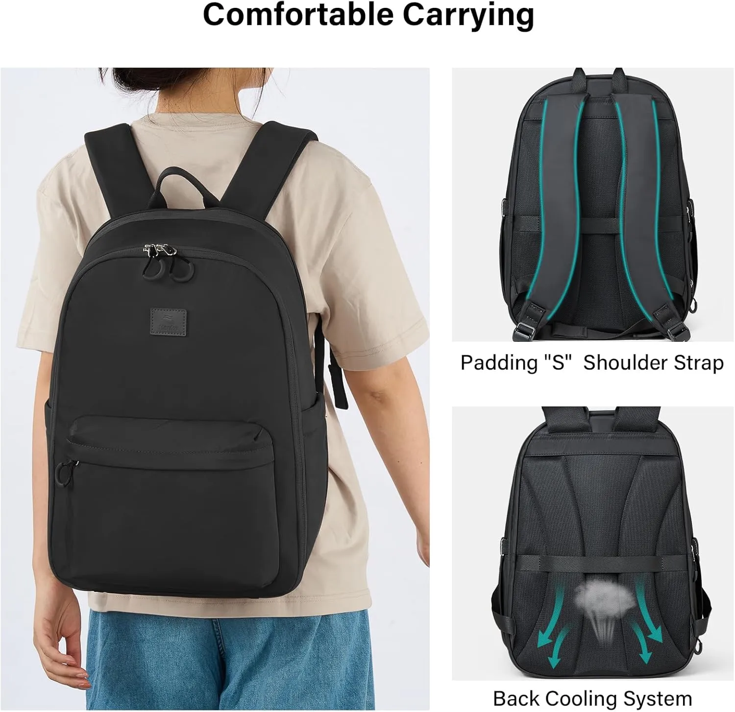 Hanke 18 Inch Expandable Travel Backpack for Women, Personal Item Backpack Work Backpack Woman Men Casual Daypack Backpacks Carry On Bag Backpacks for Airline Approved(Black)