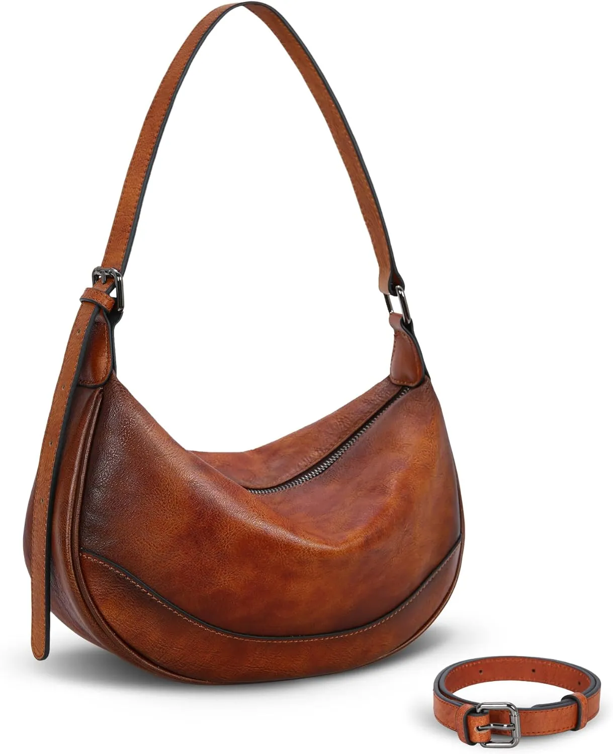 HESHE Crossbody Bags for Women Leather Purses Designer Shoulder Bag Vintage Handbags Hobo Crescent Bag