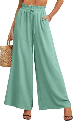 Heymoments Women's Wide Leg Lounge Pants Lightweight High Waisted Adjustable Tie Knot Loose Trousers with Pockets