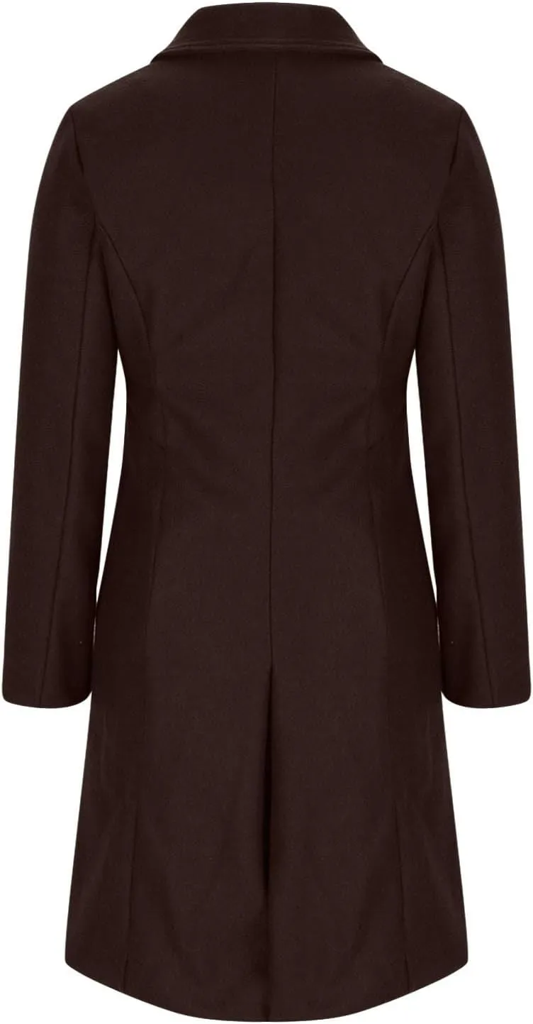 HGps8w Womens Long Notched Lapel Wool Coats Dressy Classic Double-Breasted Winter Wool Blend Peacoat Trench Overcoat