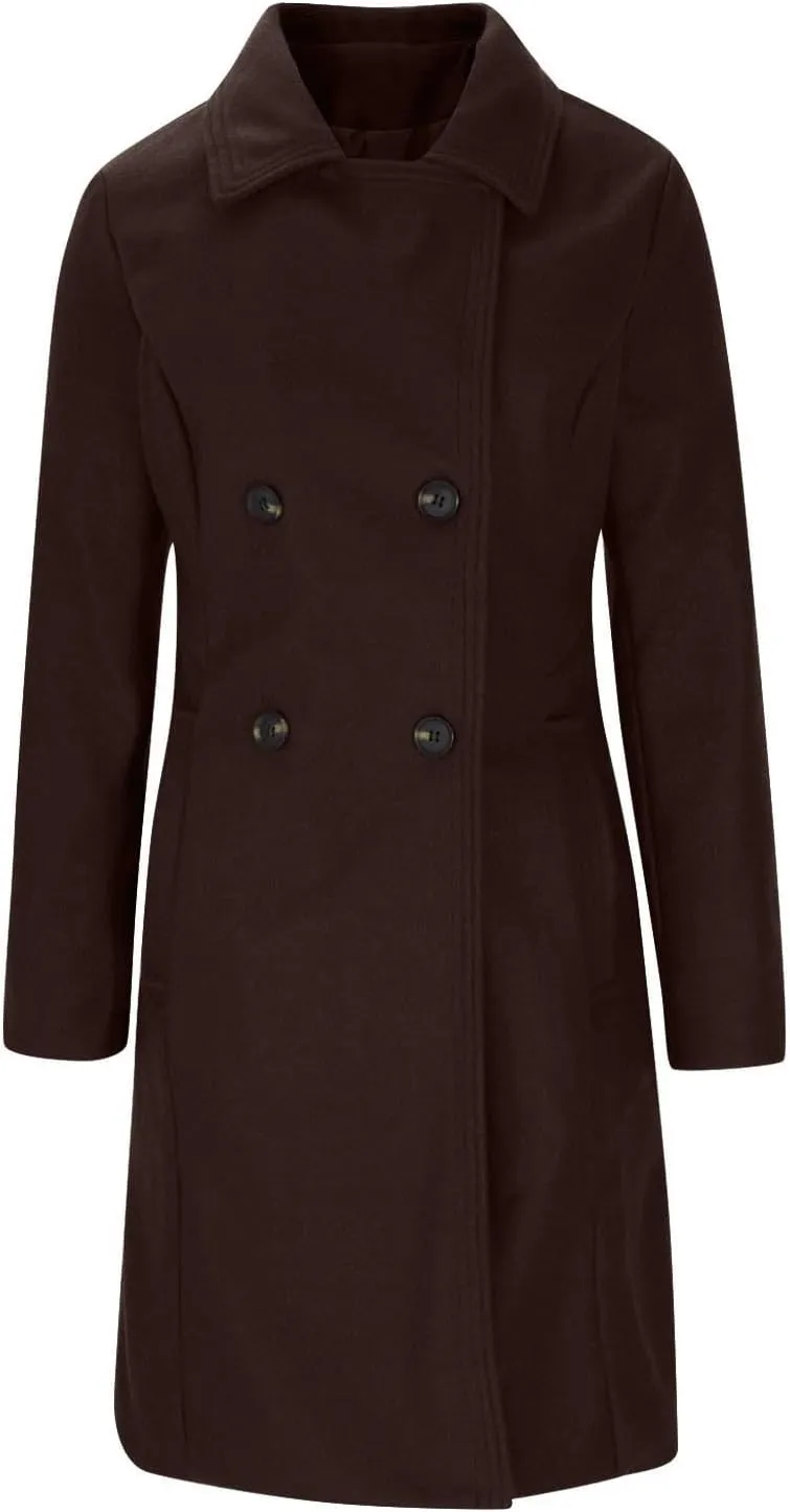 HGps8w Womens Long Notched Lapel Wool Coats Dressy Classic Double-Breasted Winter Wool Blend Peacoat Trench Overcoat