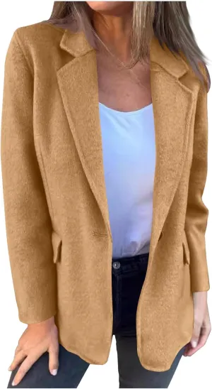 HGps8w Women's Notched Lapel Wool Coats Elegant Open Front Winter Wool Blend Blazer Jacket Trench Overcoat with Pockets