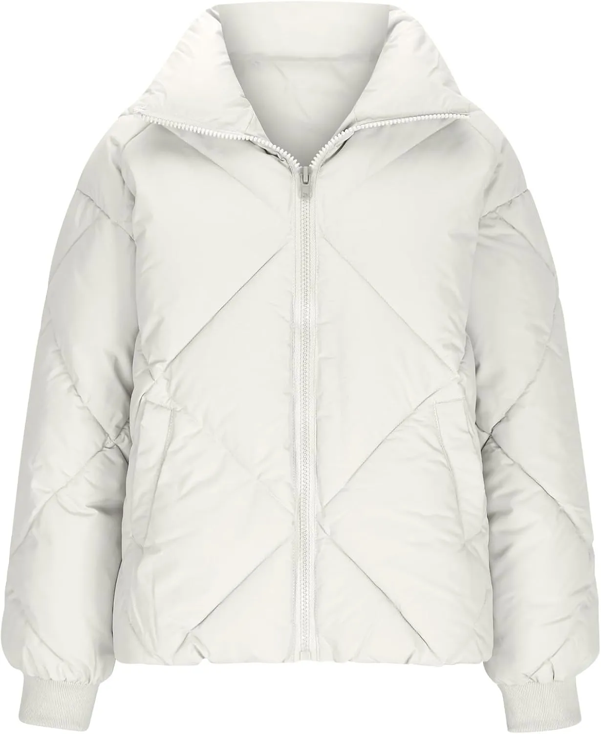 HGps8w Women's Winter Padded Down Coats, Stand Collar Zip Up Warm Outerwear Puffer Quilted Jackets with Pockets