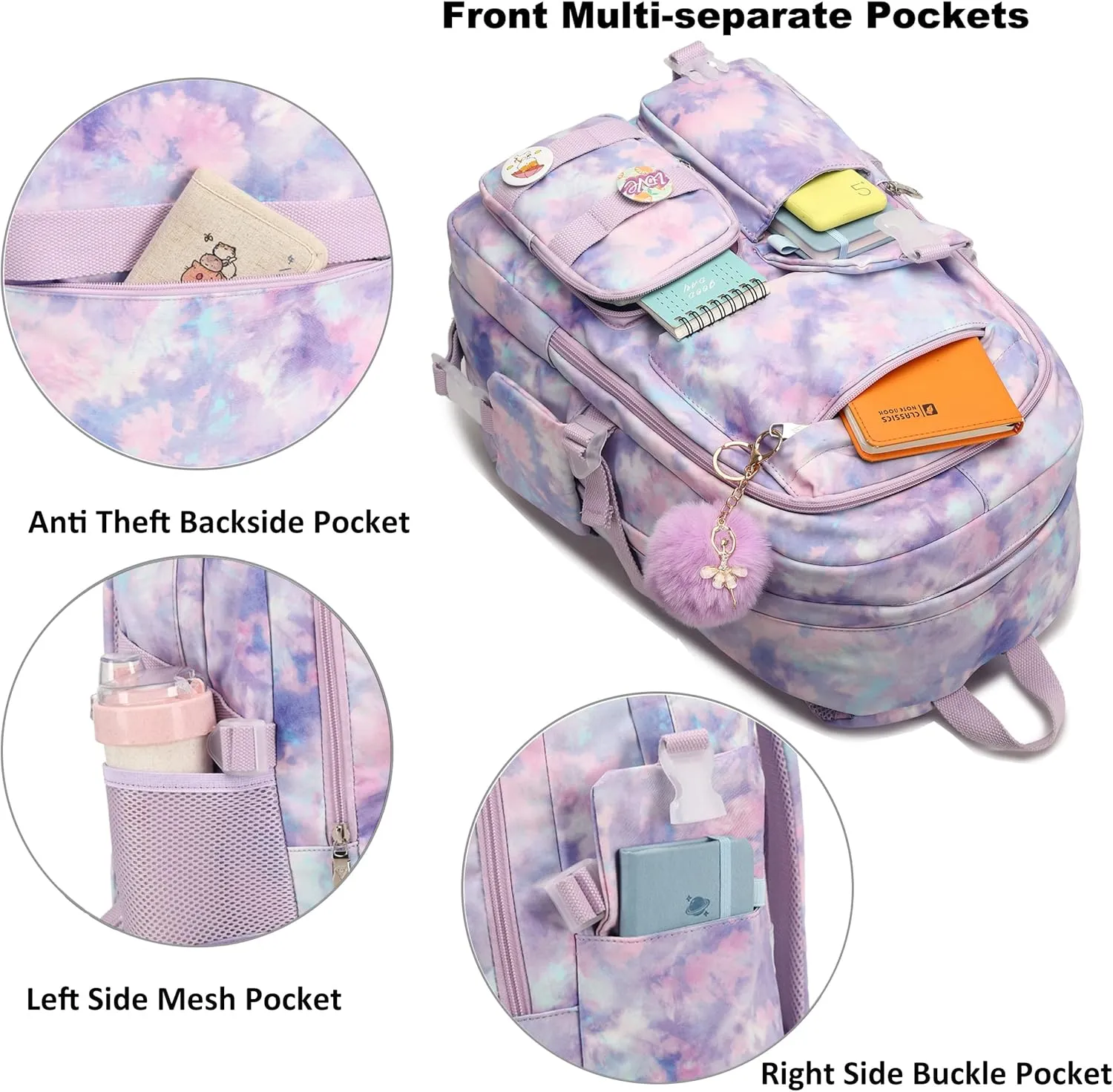 Hidds Laptop Backpacks 16 Inch School Bag College Backpack Anti Theft Travel Casual Daypack Bags Cute Bookbags Large Colorfull Carry on Back Pack for Teens Girls Women Students (Tie-Dye Purple)