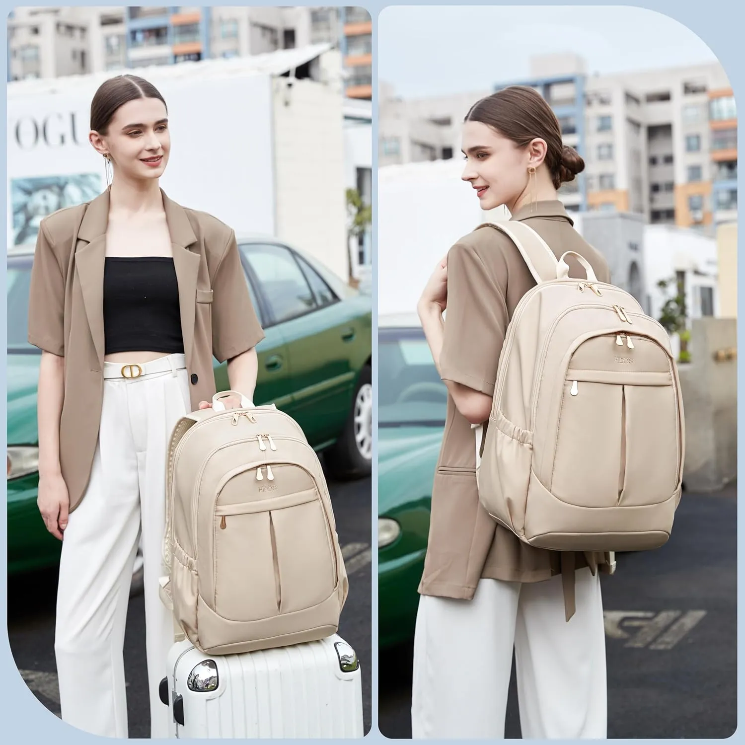 Hidds Travel Laptop Backpack for Women 15.6 Inch Computer Backpacks with USB Charging Hole Anti Theft Carry on Bag College Bookbag Large Back Pack for Work Business Travel Commuter Daypack-Champagne