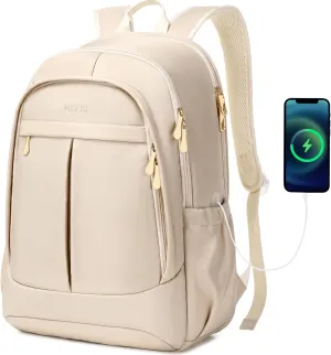 Hidds Travel Laptop Backpack for Women 15.6 Inch Computer Backpacks with USB Charging Hole Anti Theft Carry on Bag College Bookbag Large Back Pack for Work Business Travel Commuter Daypack-Champagne
