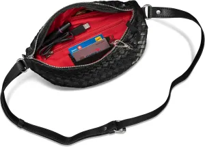 HIDES Nexus Leather Belt Bag, Handcrafted Travel Companion with Premium Full-Grain Leather Spacious Compartments Discreet Back Zip Pocket Adjustable Leather Strap Water-Resistant (Black Red Woven)
