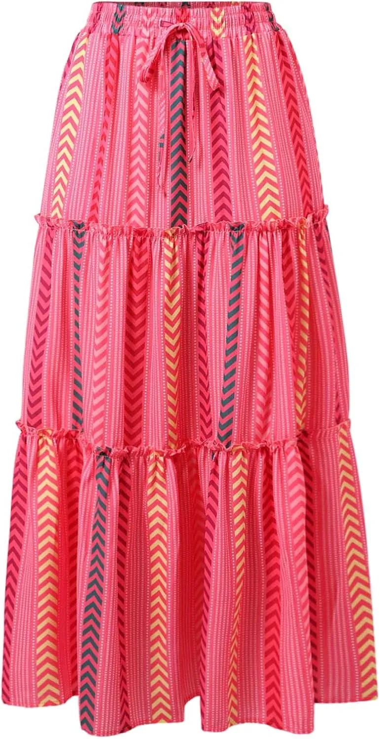 High Waisted Skirts for Women Boho Elastic Waisted Flowy Lightweight Skirt Drawstring Baggy Trendy Skorts with Pockets