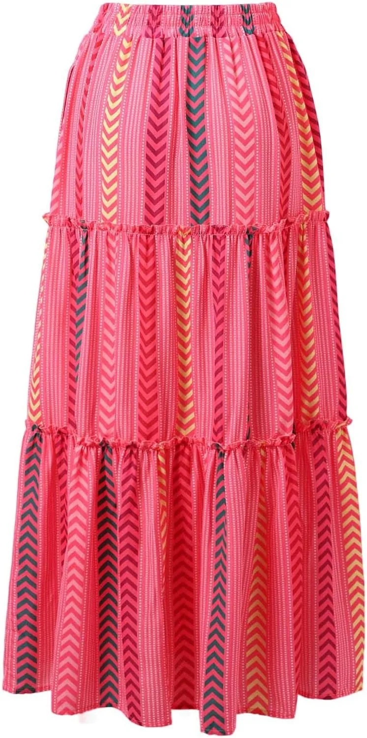 High Waisted Skirts for Women Boho Elastic Waisted Flowy Lightweight Skirt Drawstring Baggy Trendy Skorts with Pockets