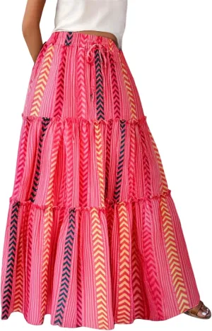 High Waisted Skirts for Women Boho Elastic Waisted Flowy Lightweight Skirt Drawstring Baggy Trendy Skorts with Pockets