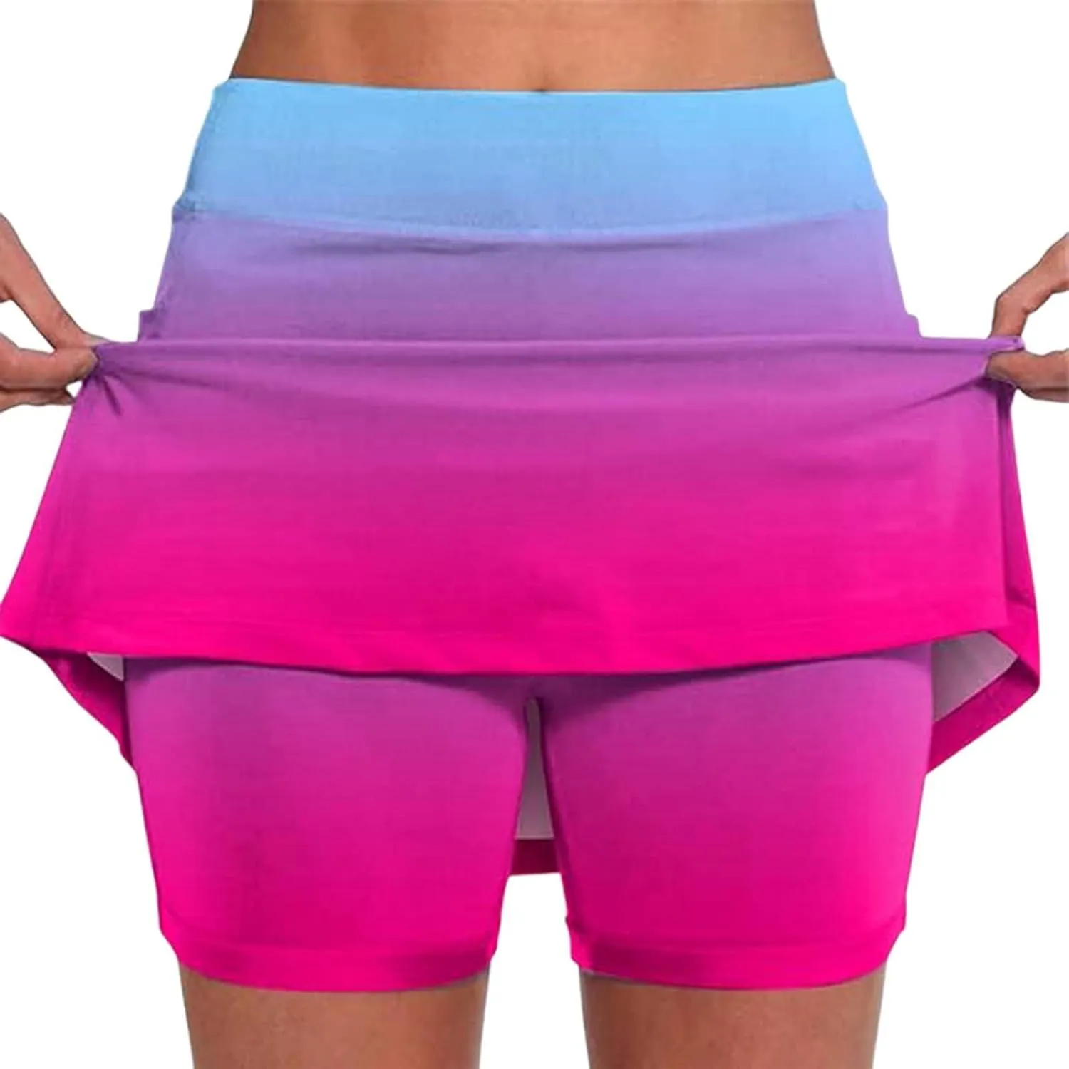 High Waisted Skorts for Women Gradient Stretchy Tennis Shirt Lightweight Casual Comfortable Shirts Skirts with Pockets