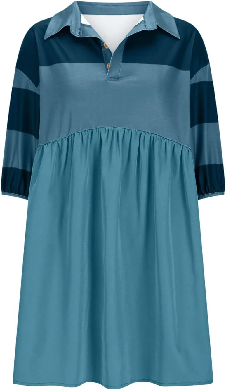 hlysgo Babydoll Dress for Women 2025 Summer Cute Short Sleeve V Neck Mini Dresses Casual Loose Fit A-Line Swing Shirt Dress