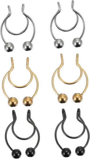 Homoyoyo 6 Pack Fake Nose Rings Antler Shape Comfortable and Safe Faux Piercing Novelties No Pain Stylish Decorative, stainless steel, stainless steel