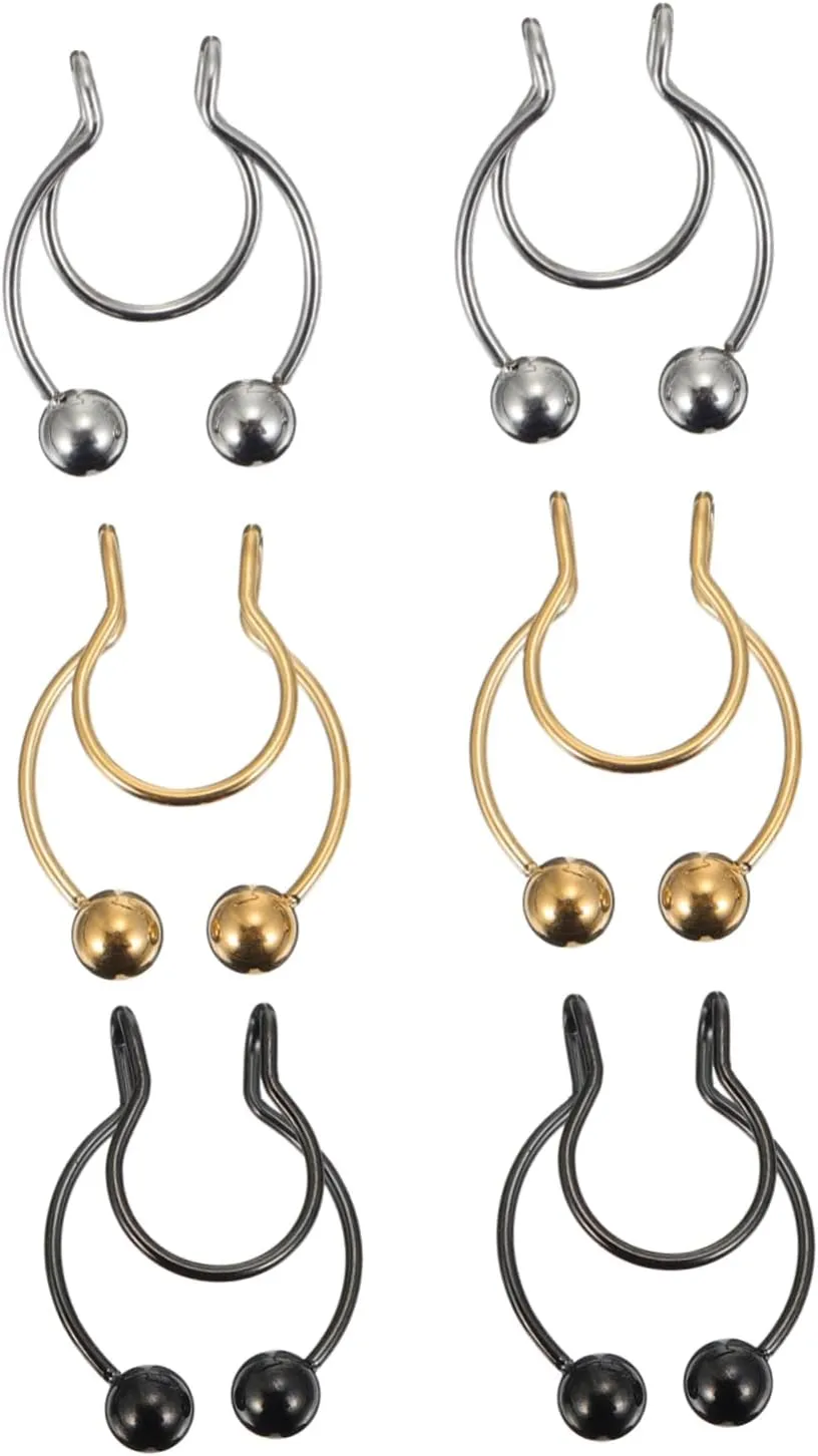 Homoyoyo 6 Pack Fake Nose Rings Antler Shape Comfortable and Safe Faux Piercing Novelties No Pain Stylish Decorative, stainless steel, stainless steel