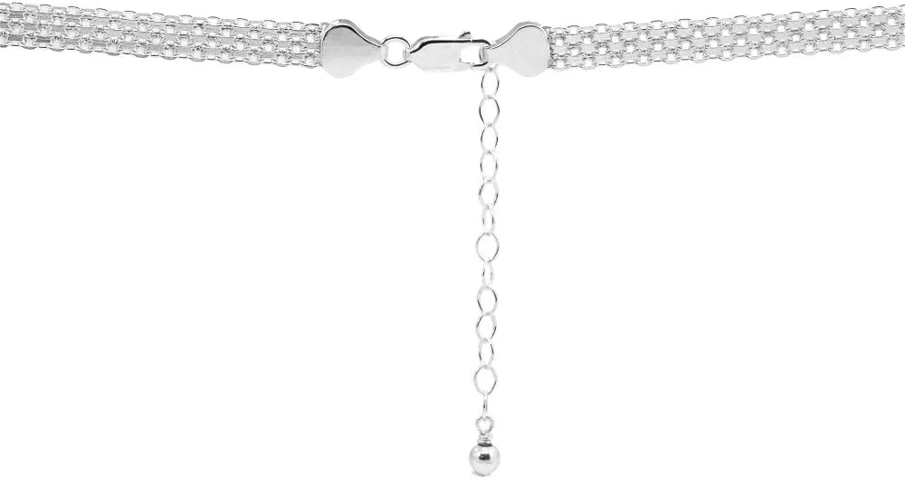Hoops & Loops 925 Sterling Silver Chevron V Clavicle Mesh Chain Necklace for Women Men, Silver, Yellow Gold & Rose Gold