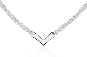 Hoops & Loops 925 Sterling Silver Chevron V Clavicle Mesh Chain Necklace for Women Men, Silver, Yellow Gold & Rose Gold