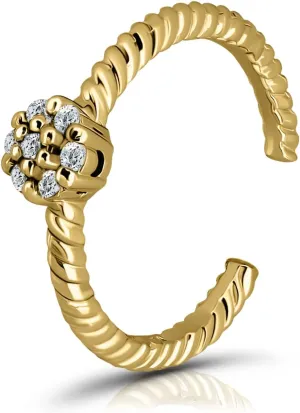 Hoops & Loops 925 Sterling Silver Cubic Zirconia Flower Rope Open Toe Ring for Women Men