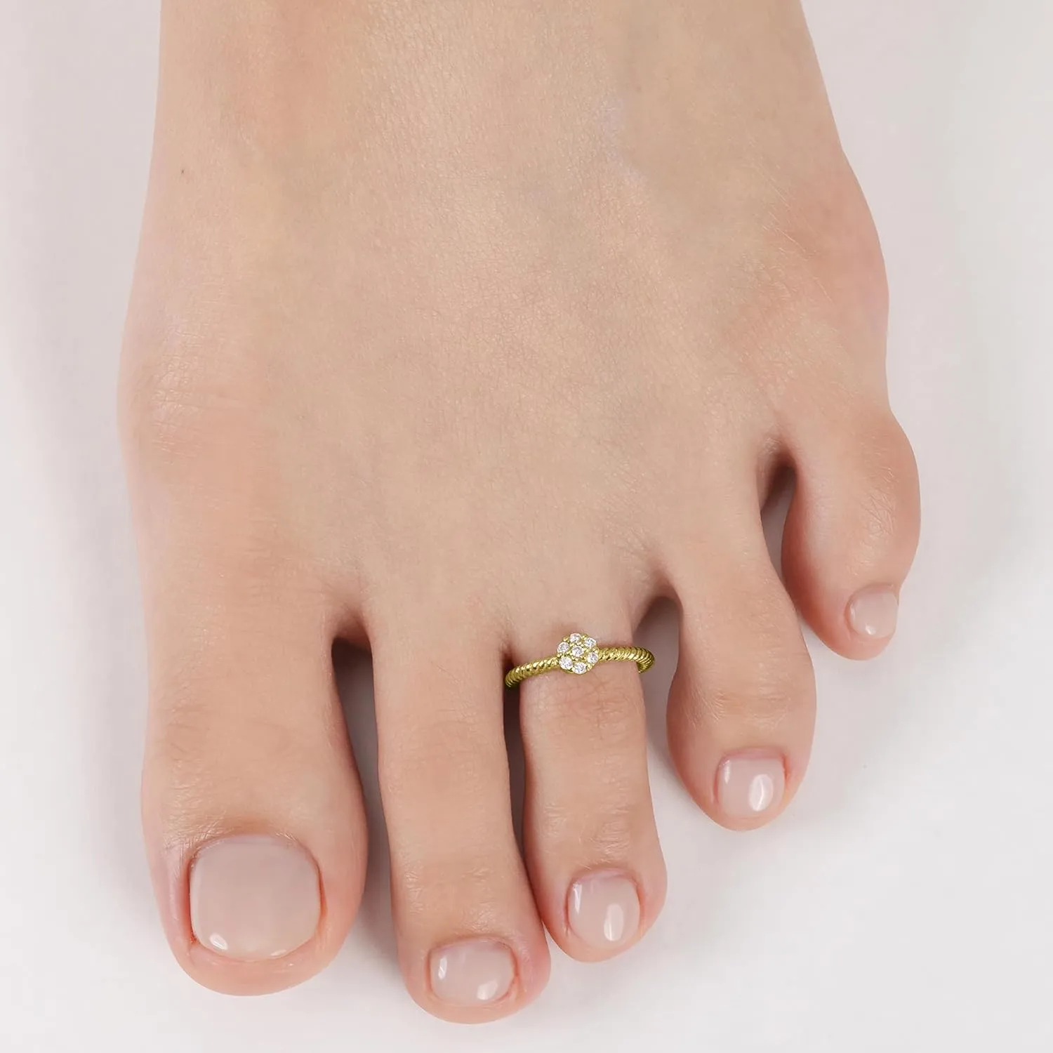 Hoops & Loops 925 Sterling Silver Cubic Zirconia Flower Rope Open Toe Ring for Women Men