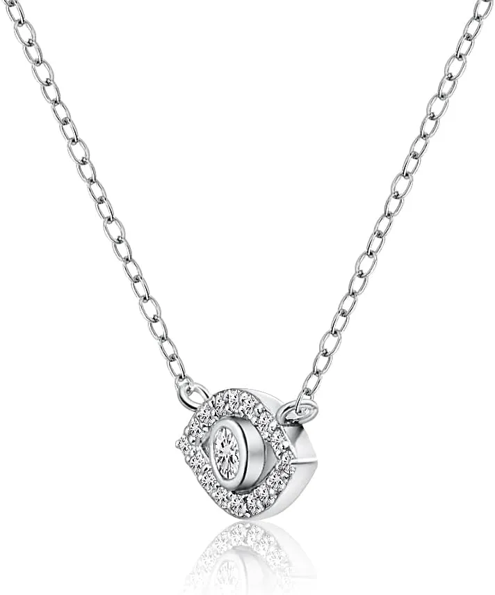 Hoops & Loops 925 Sterling Silver Evil Eye Round Bezel-Set Cubic Zirconia Dainty Choker Necklace for Women, Silver, Yellow Gold & Rose Gold