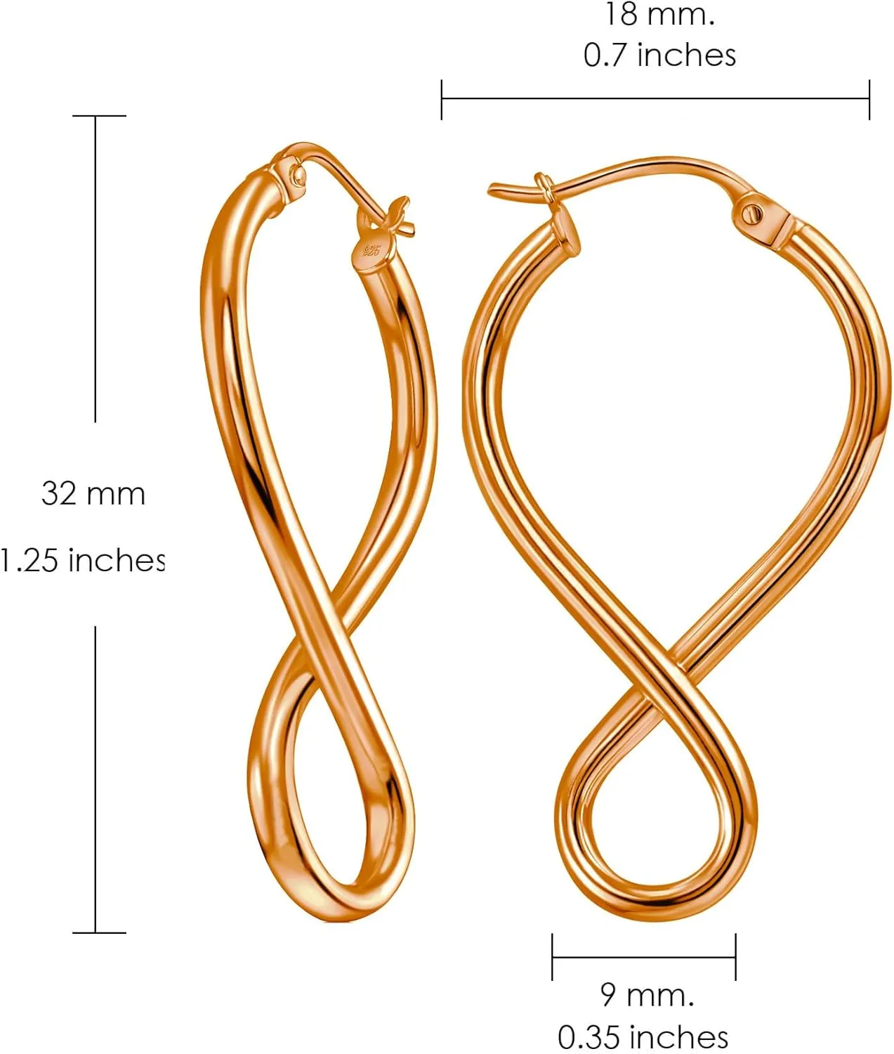 Hoops & Loops 925 Sterling Silver Infinity Eternity Figure Eight 8 Polished Twisted Endless or Click-Top Hoop Earrings for Women