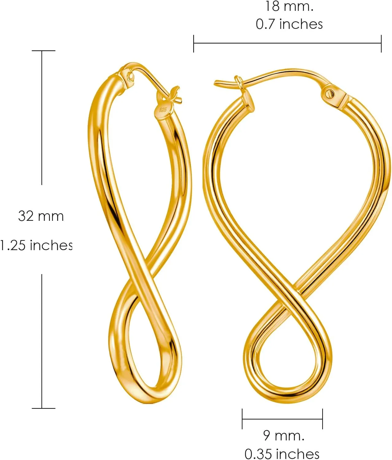Hoops & Loops 925 Sterling Silver Infinity Eternity Figure Eight 8 Polished Twisted Endless or Click-Top Hoop Earrings for Women