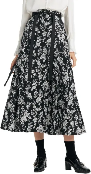 Horse Face Skirt Chinese Skirts for Women Tie Floral Elegant A Line Vintage Long Swing Pleated Midi Hanfu Skirt