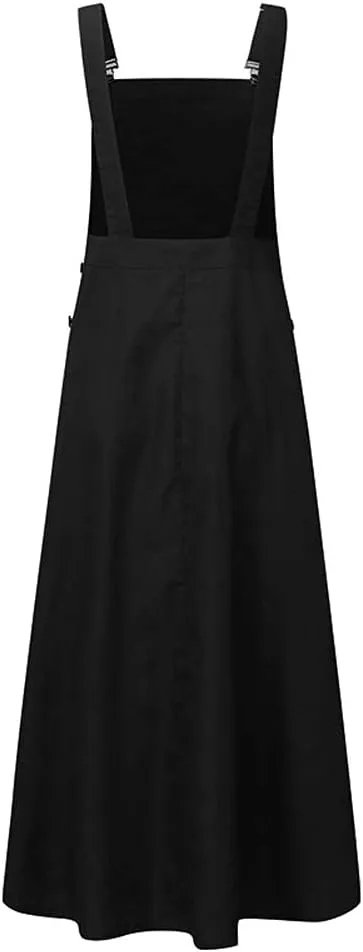Hotmiss Women's Adjustable Strap A-Line Pinafore Bib Maxi Long Overall Dress