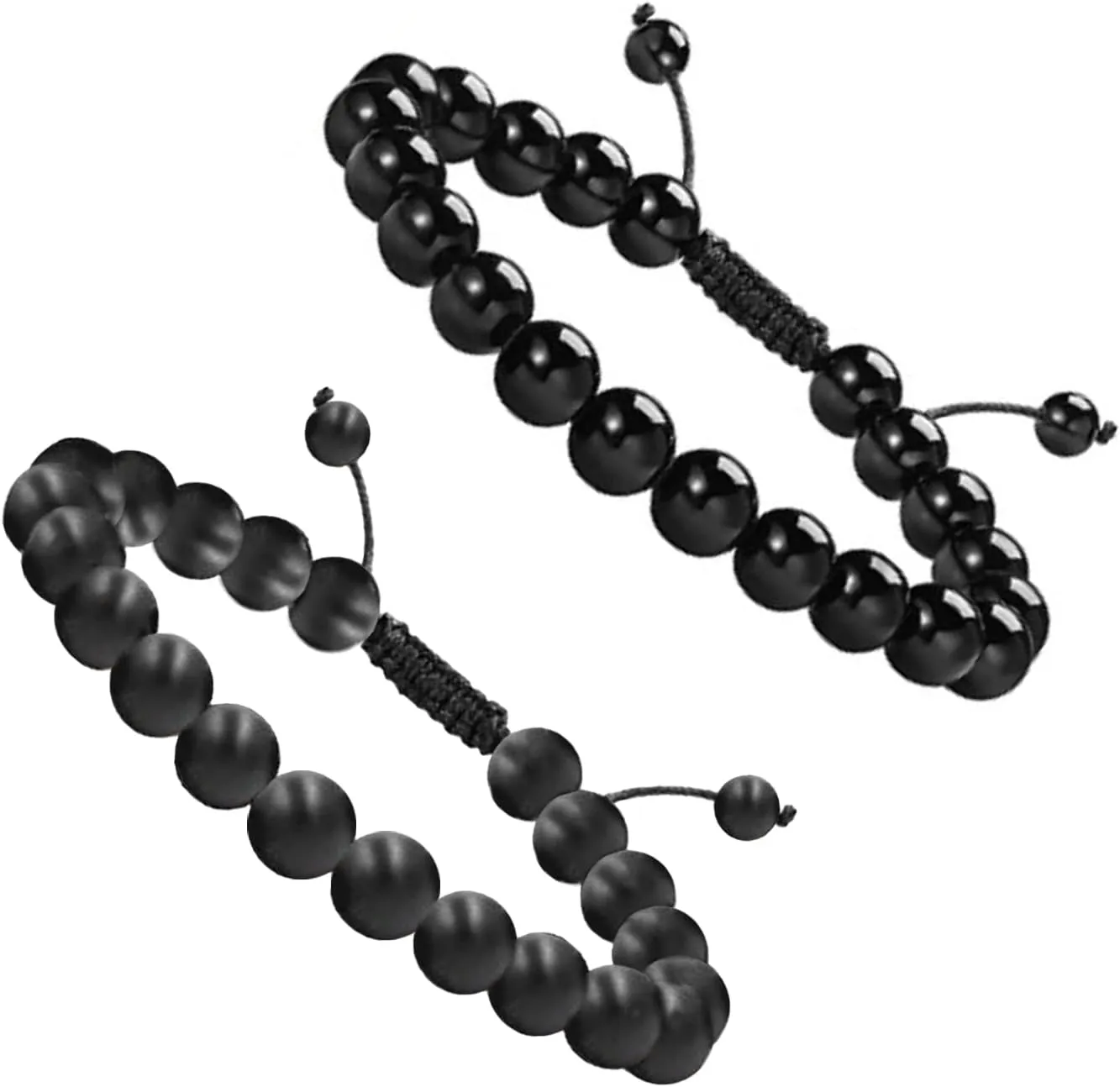 HUASAI Black Tourmaline Bracelets for Men Beaded Bracelet Adjustable Shungite Bracelet Black Onyx Obsidian Jewelry Father Day Gifts for Dad Husband