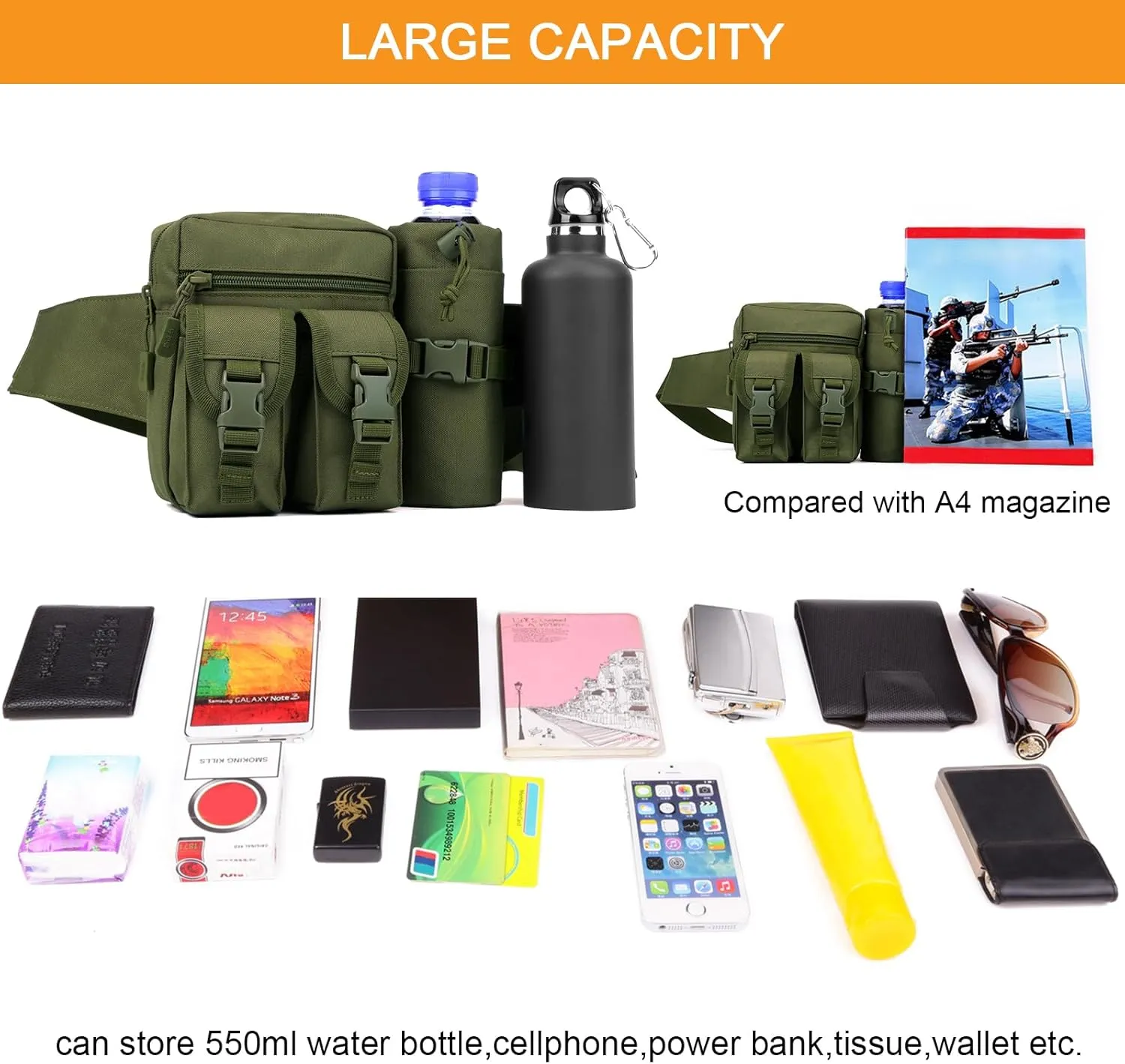 Huntvp Tactical Waist Pack Pouch With Water Bottle Pocket Holder Waterproof Molle Fanny Hip Belt Bag