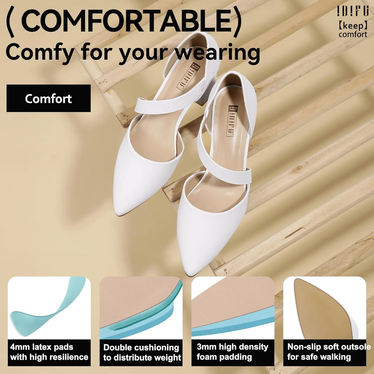 IDIFU IN2 Women's Pumps Closed Toe Strappy Heels Low Block Chunky Heels Dressy Wedding Bride Bridesmaid Prom Graduation Business Dress Shoes for Women Comfortable Formal Pointed Toe Short Small Heels
