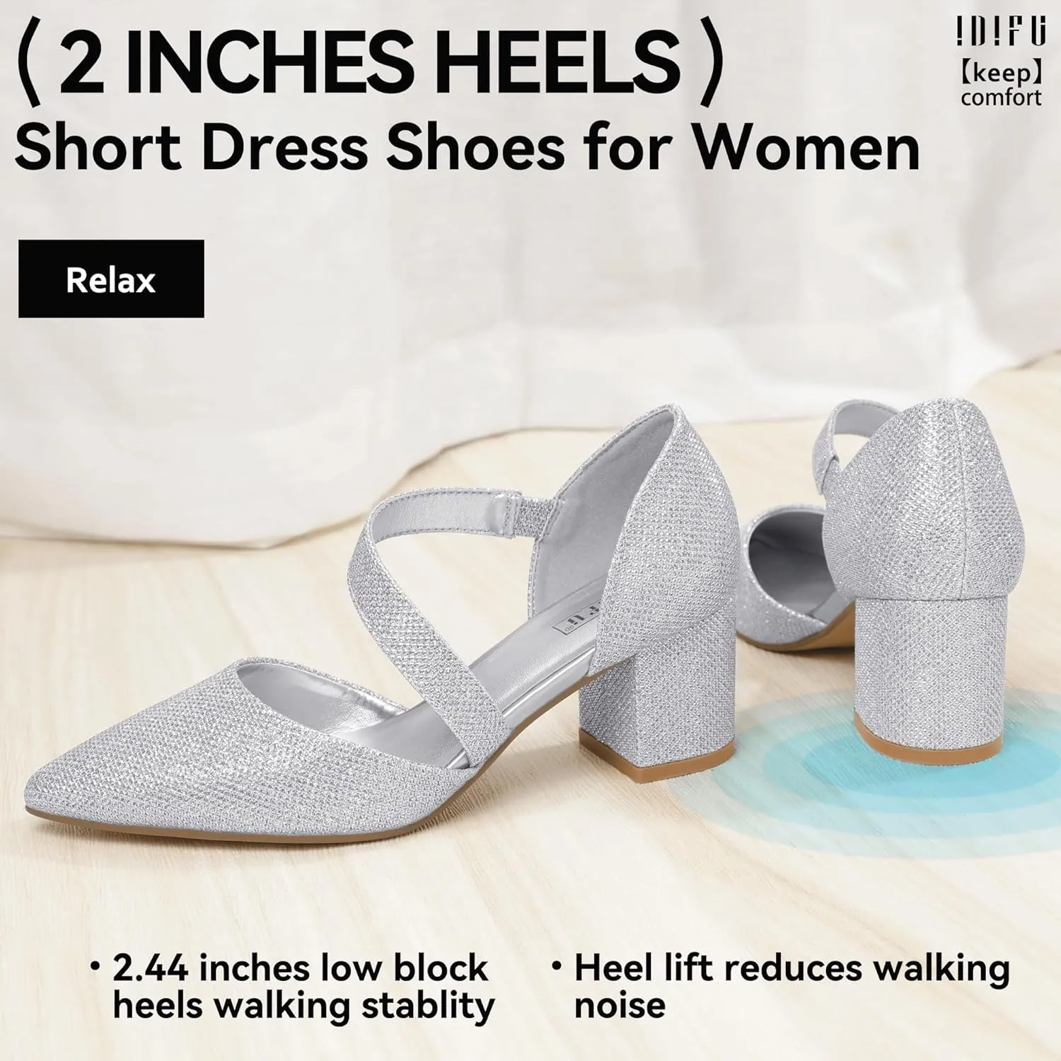 IDIFU IN2 Women's Pumps Closed Toe Strappy Heels Low Block Chunky Heels Dressy Wedding Bride Bridesmaid Prom Graduation Business Dress Shoes for Women Comfortable Formal Pointed Toe Short Small Heels