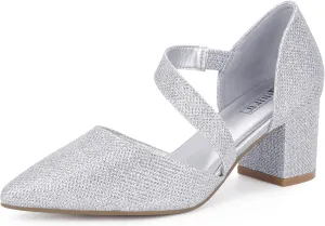 IDIFU IN2 Women's Pumps Closed Toe Strappy Heels Low Block Chunky Heels Dressy Wedding Bride Bridesmaid Prom Graduation Business Dress Shoes for Women Comfortable Formal Pointed Toe Short Small Heels