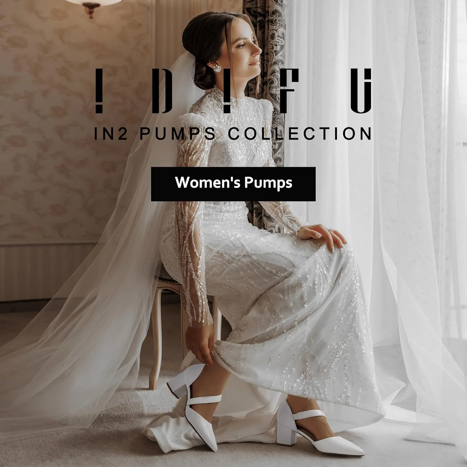 IDIFU IN2 Women's Pumps Closed Toe Strappy Heels Low Block Chunky Heels Dressy Wedding Bride Bridesmaid Prom Graduation Business Dress Shoes for Women Comfortable Formal Pointed Toe Short Small Heels