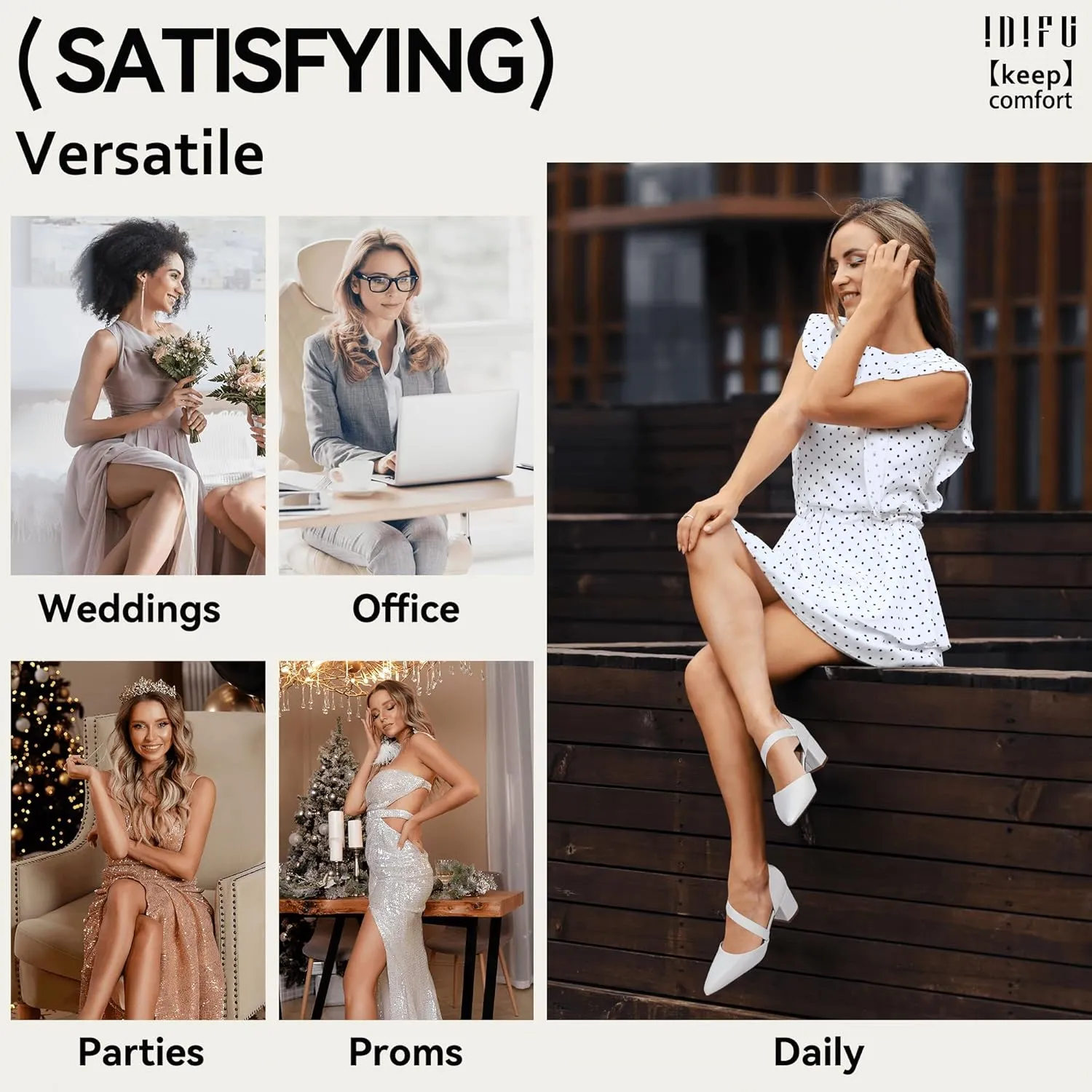 IDIFU IN2 Women's Pumps Closed Toe Strappy Heels Low Block Chunky Heels Dressy Wedding Bride Bridesmaid Prom Graduation Business Dress Shoes for Women Comfortable Formal Pointed Toe Short Small Heels