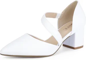 IDIFU IN2 Women's Pumps Closed Toe Strappy Heels Low Block Chunky Heels Dressy Wedding Bride Bridesmaid Prom Graduation Business Dress Shoes for Women Comfortable Formal Pointed Toe Short Small Heels
