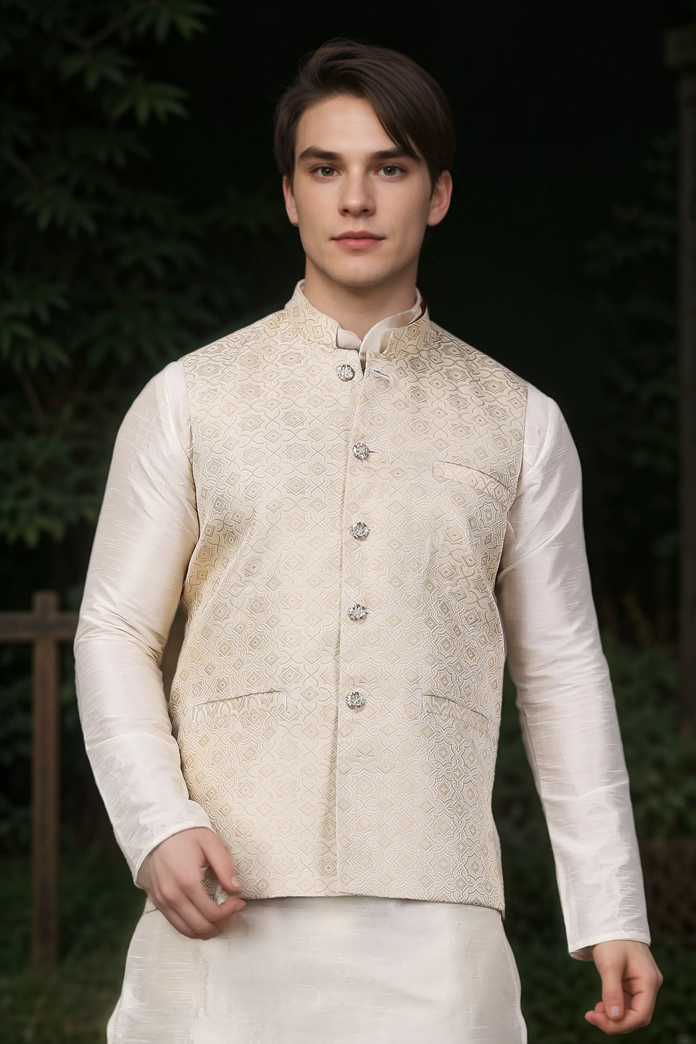 Ivory Elegance Brocade Vasket