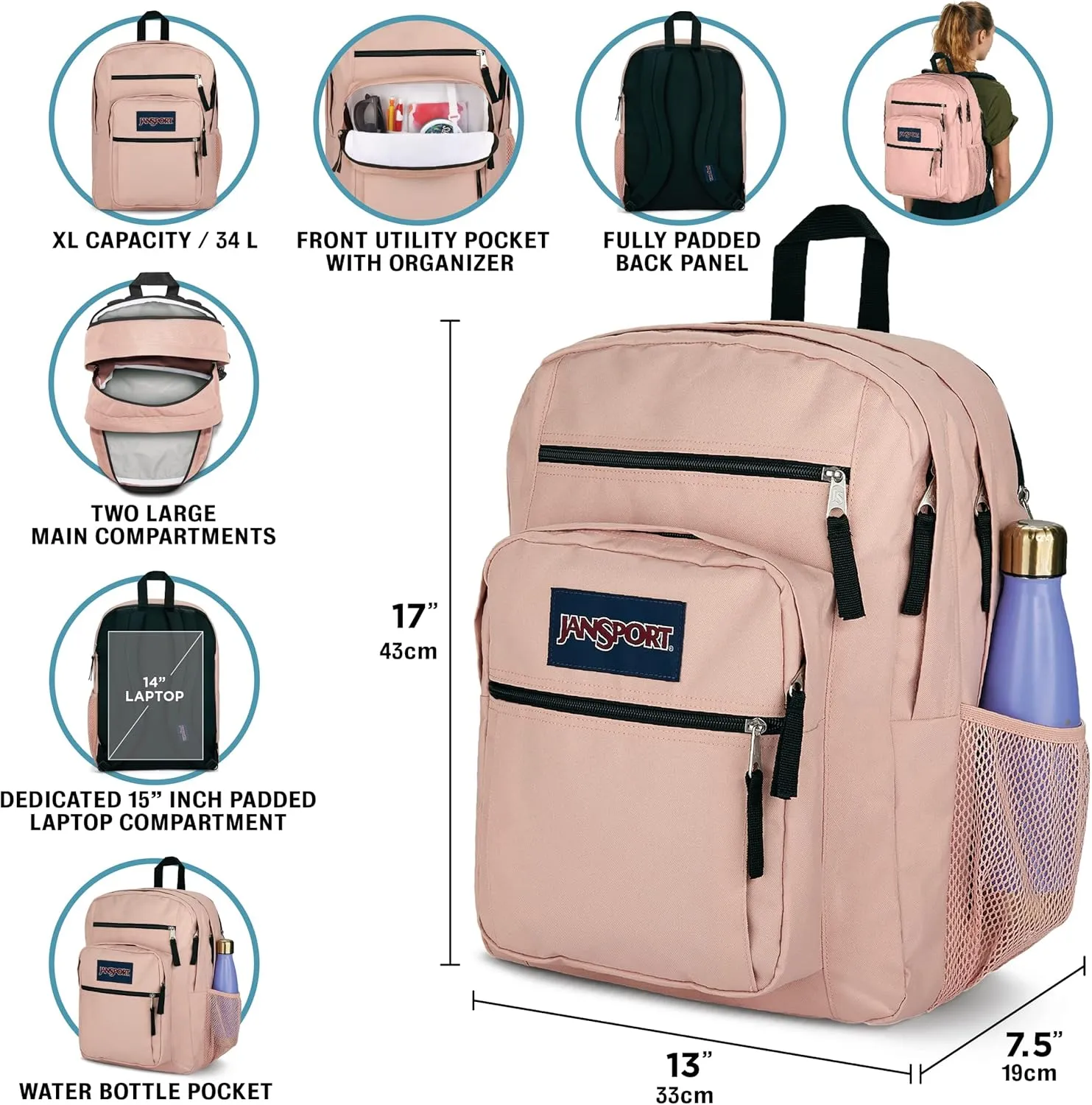 JanSport Laptop Backpack - Computer Bag with 2 Compartments, Ergonomic Shoulder Straps, 15 Laptop Sleeve, Haul Handle - Red/Multi Hippie Days