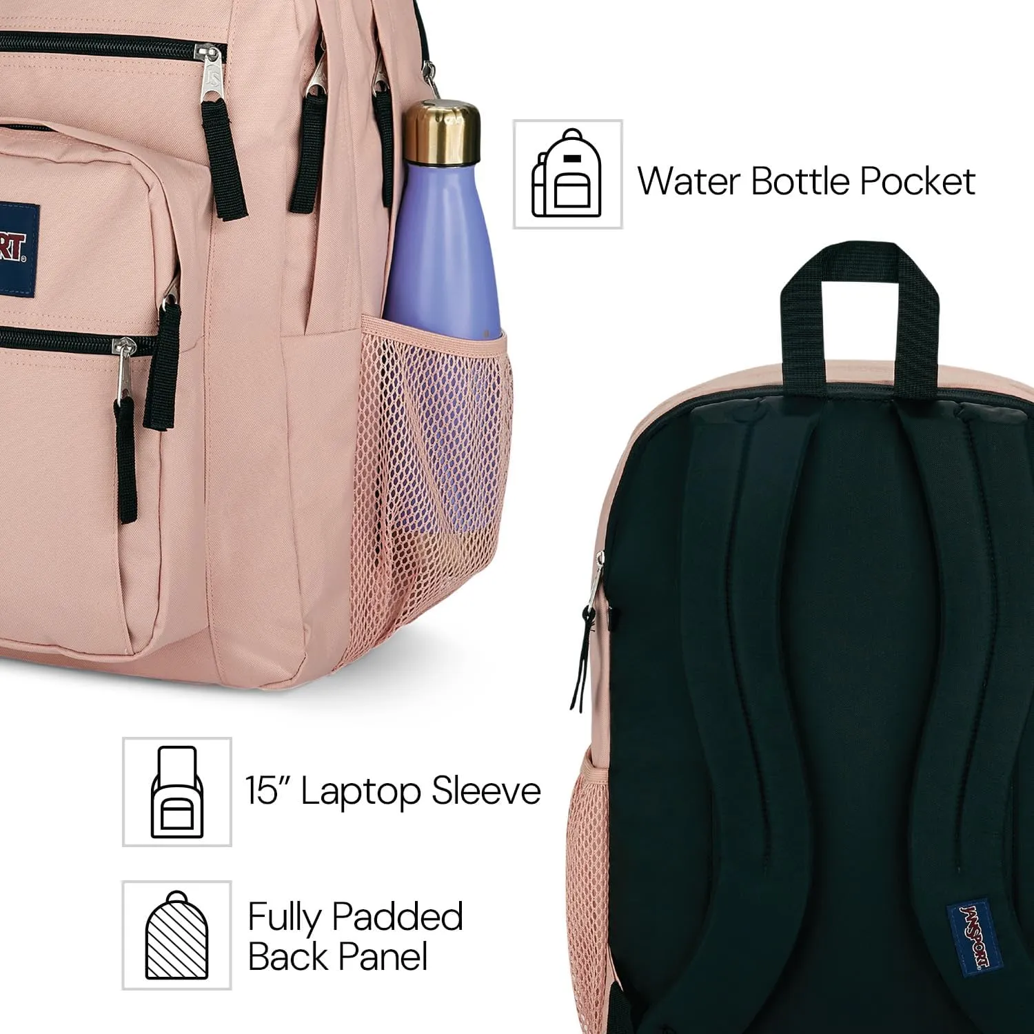 JanSport Laptop Backpack - Computer Bag with 2 Compartments, Ergonomic Shoulder Straps, 15 Laptop Sleeve, Haul Handle - Red/Multi Hippie Days