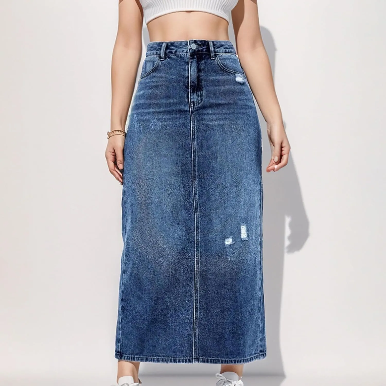 Jean Skirts for Women Summer Fashion High Waisted Denim Skirt Ripped Stretch Loose Fit AnkleLength Skirt Maxi