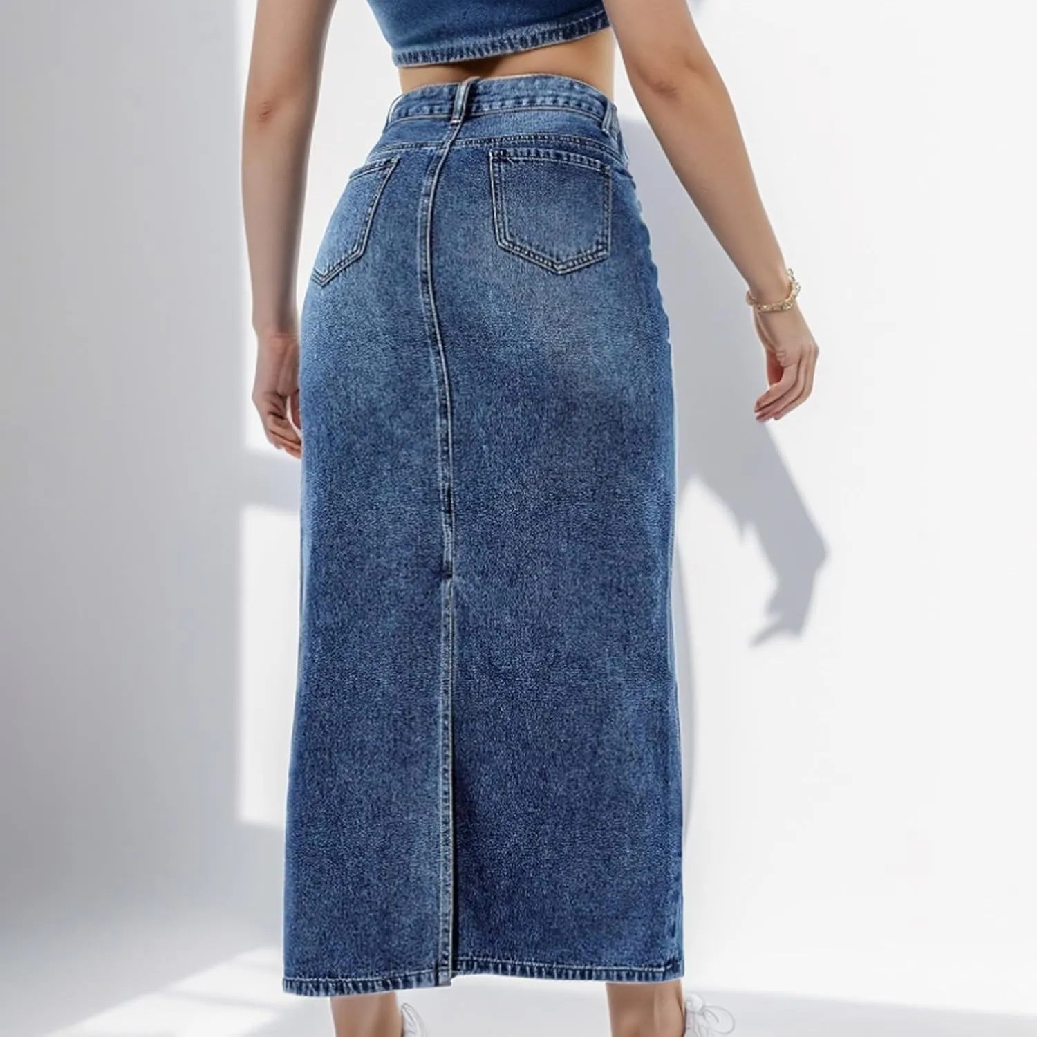 Jean Skirts for Women Summer Fashion High Waisted Denim Skirt Ripped Stretch Loose Fit AnkleLength Skirt Maxi