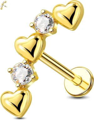 Jewseen 16g Internally Threaded Flat Back Earrings 316L Stainless Steel Star Helix Earrings Heart Cartilage Stud Earrings Gold Lip Piercing Jewelry Nose Stud for Women