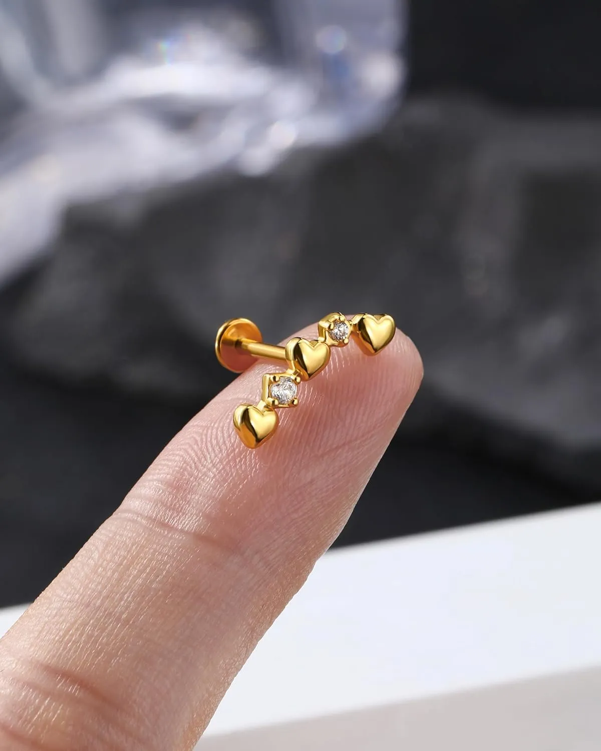 Jewseen 16g Internally Threaded Flat Back Earrings 316L Stainless Steel Star Helix Earrings Heart Cartilage Stud Earrings Gold Lip Piercing Jewelry Nose Stud for Women