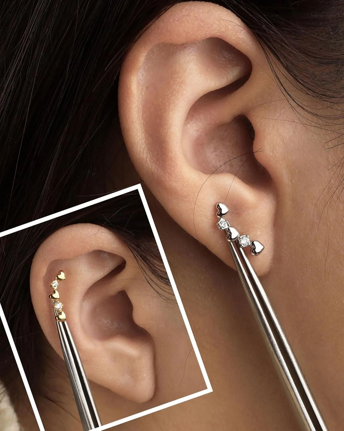 Jewseen 16g Internally Threaded Flat Back Earrings 316L Stainless Steel Star Helix Earrings Heart Cartilage Stud Earrings Gold Lip Piercing Jewelry Nose Stud for Women